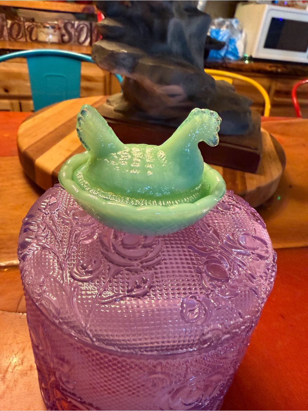 Jadite  mini salt cellar Glass Hen-on-Nest Trinket Dish - Decorative Accent